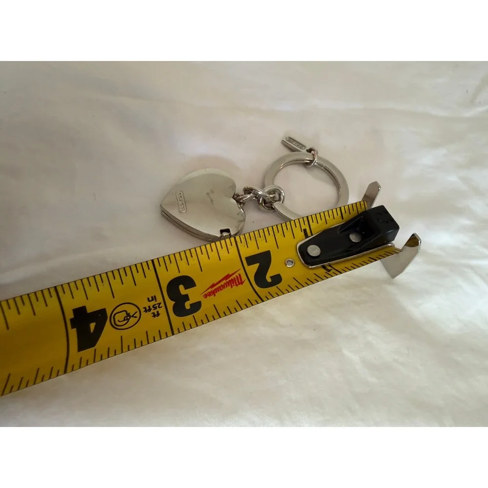 Coach Silver Heart Locket Keychain Crystal C Logo Bag Charm